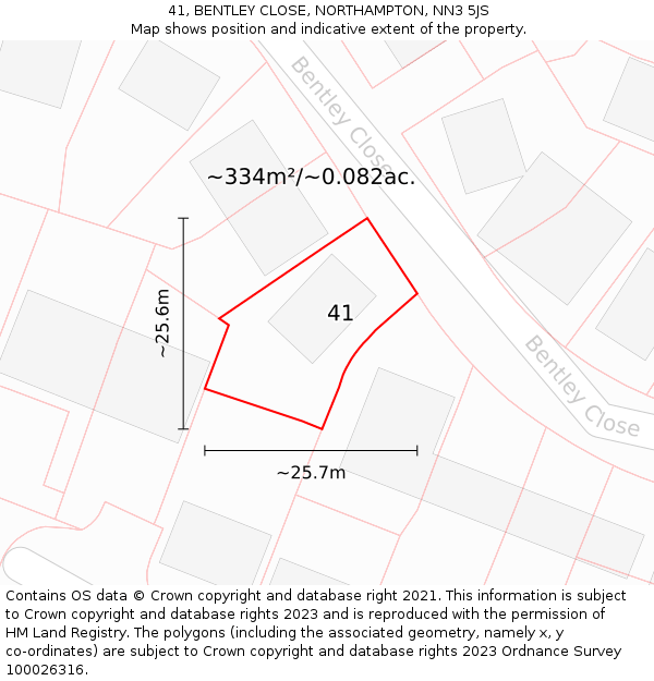 41, BENTLEY CLOSE, NORTHAMPTON, NN3 5JS: Plot and title map