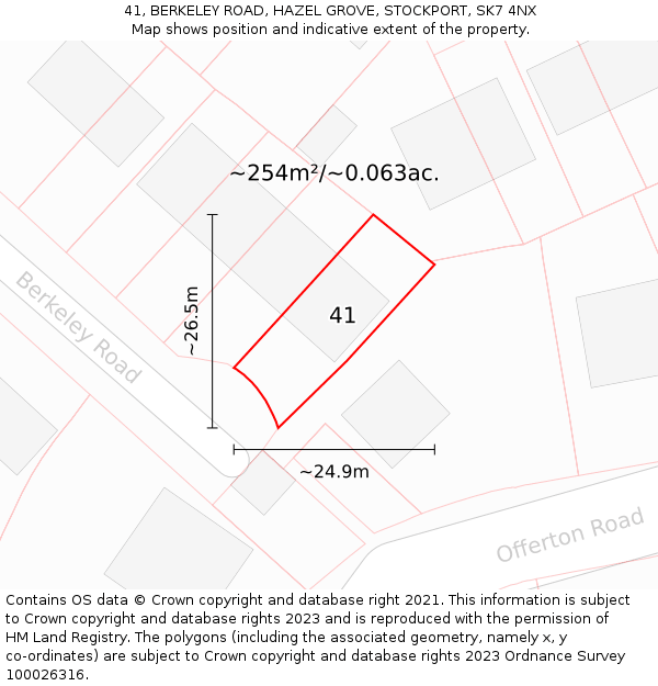41, BERKELEY ROAD, HAZEL GROVE, STOCKPORT, SK7 4NX: Plot and title map
