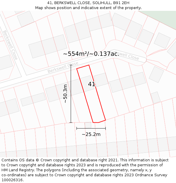 41, BERKSWELL CLOSE, SOLIHULL, B91 2EH: Plot and title map