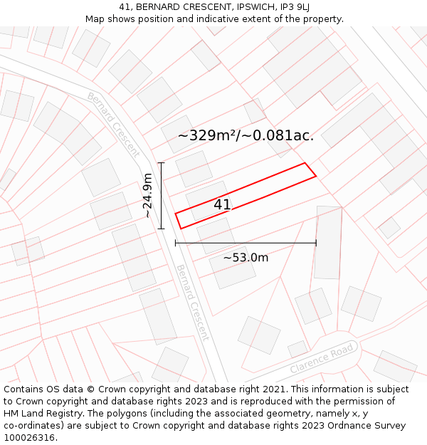 41, BERNARD CRESCENT, IPSWICH, IP3 9LJ: Plot and title map