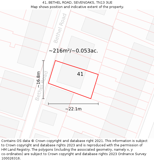 41, BETHEL ROAD, SEVENOAKS, TN13 3UE: Plot and title map