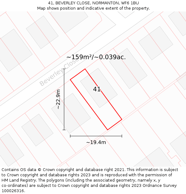 41, BEVERLEY CLOSE, NORMANTON, WF6 1BU: Plot and title map