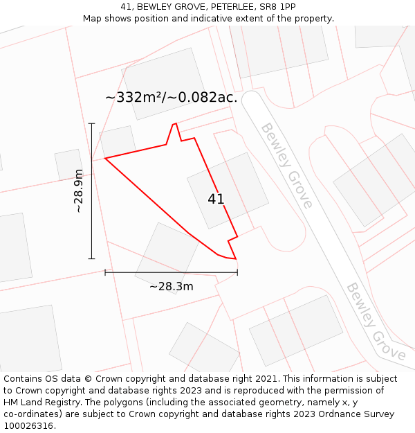 41, BEWLEY GROVE, PETERLEE, SR8 1PP: Plot and title map