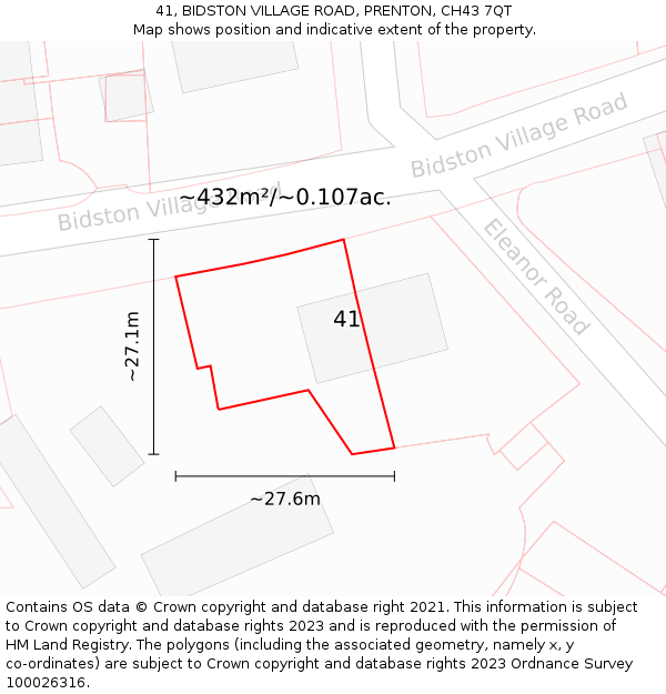 41, BIDSTON VILLAGE ROAD, PRENTON, CH43 7QT: Plot and title map