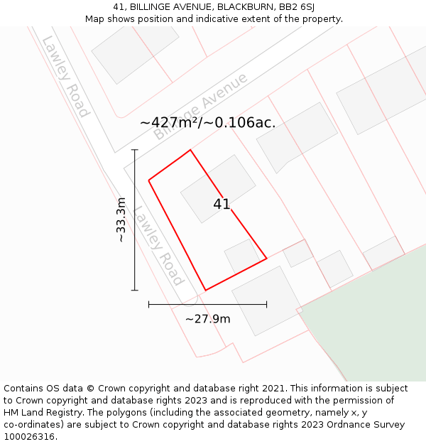 41, BILLINGE AVENUE, BLACKBURN, BB2 6SJ: Plot and title map