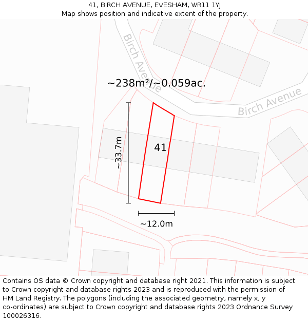41, BIRCH AVENUE, EVESHAM, WR11 1YJ: Plot and title map