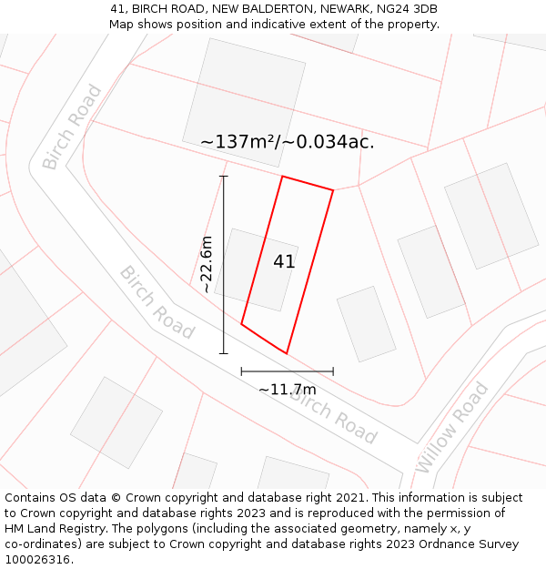 41, BIRCH ROAD, NEW BALDERTON, NEWARK, NG24 3DB: Plot and title map