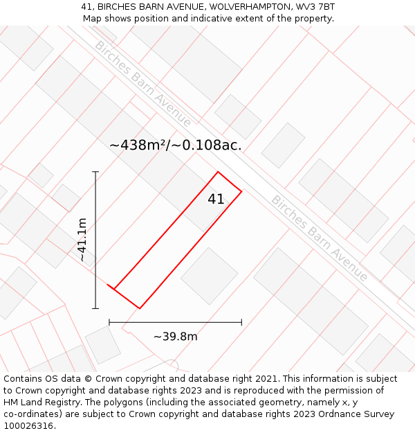 41, BIRCHES BARN AVENUE, WOLVERHAMPTON, WV3 7BT: Plot and title map
