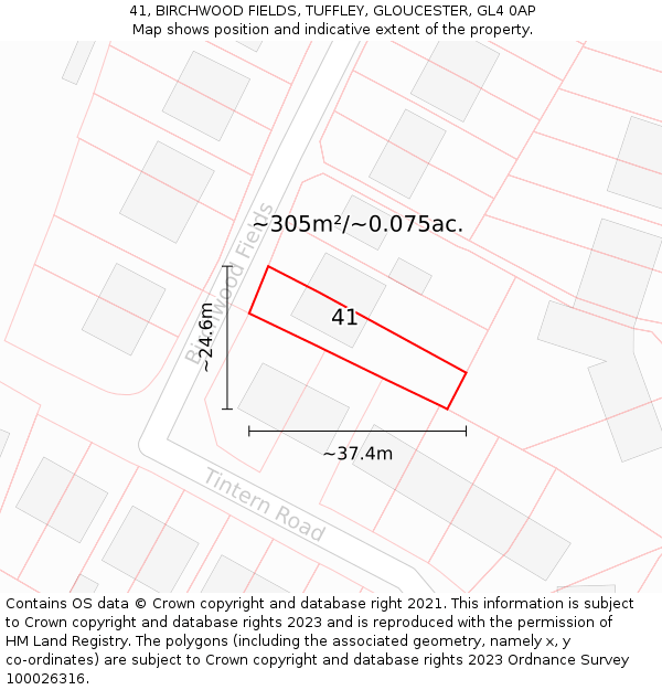 41, BIRCHWOOD FIELDS, TUFFLEY, GLOUCESTER, GL4 0AP: Plot and title map