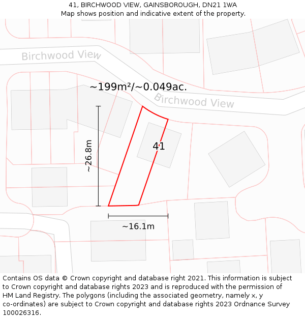 41, BIRCHWOOD VIEW, GAINSBOROUGH, DN21 1WA: Plot and title map