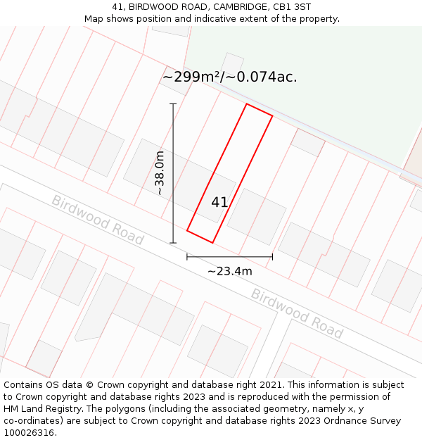 41, BIRDWOOD ROAD, CAMBRIDGE, CB1 3ST: Plot and title map