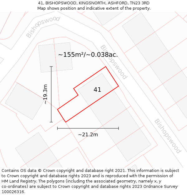 41, BISHOPSWOOD, KINGSNORTH, ASHFORD, TN23 3RD: Plot and title map