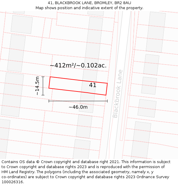 41, BLACKBROOK LANE, BROMLEY, BR2 8AU: Plot and title map
