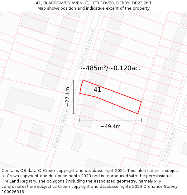 41, BLAGREAVES AVENUE, LITTLEOVER, DERBY, DE23 2NT: Plot and title map