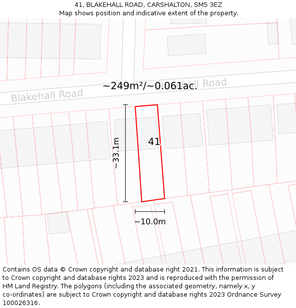 41, BLAKEHALL ROAD, CARSHALTON, SM5 3EZ: Plot and title map