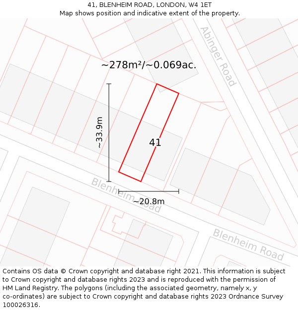 41, BLENHEIM ROAD, LONDON, W4 1ET: Plot and title map