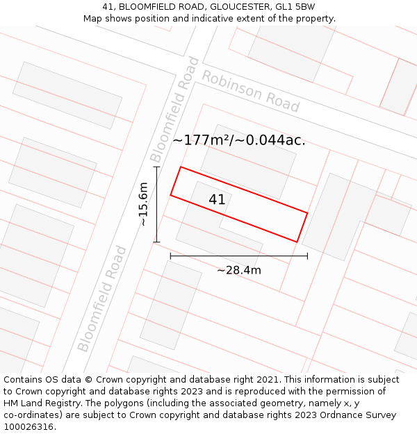41, BLOOMFIELD ROAD, GLOUCESTER, GL1 5BW: Plot and title map