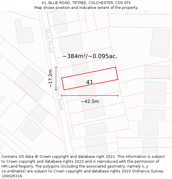 41, BLUE ROAD, TIPTREE, COLCHESTER, CO5 0TX: Plot and title map