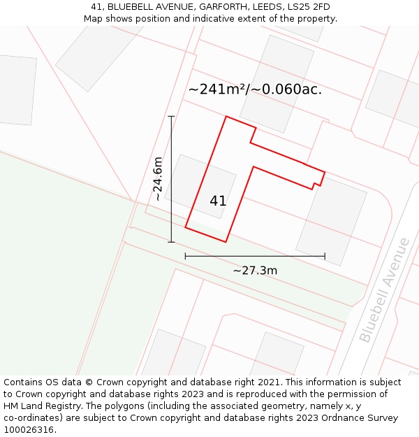 41, BLUEBELL AVENUE, GARFORTH, LEEDS, LS25 2FD: Plot and title map