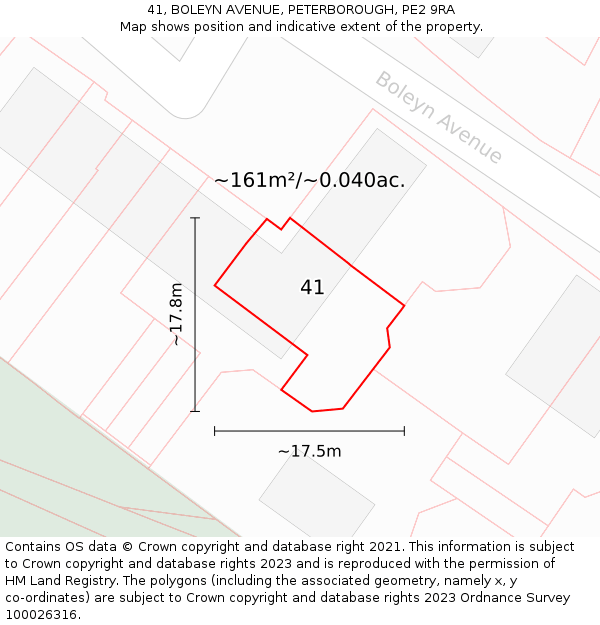 41, BOLEYN AVENUE, PETERBOROUGH, PE2 9RA: Plot and title map