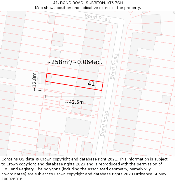 41, BOND ROAD, SURBITON, KT6 7SH: Plot and title map