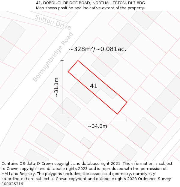 41, BOROUGHBRIDGE ROAD, NORTHALLERTON, DL7 8BG: Plot and title map