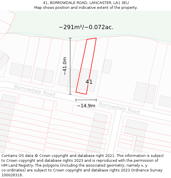 41, BORROWDALE ROAD, LANCASTER, LA1 3EU: Plot and title map