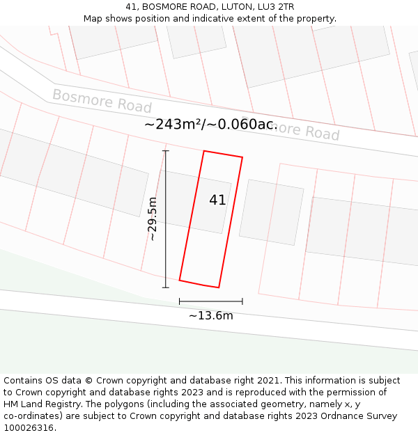 41, BOSMORE ROAD, LUTON, LU3 2TR: Plot and title map