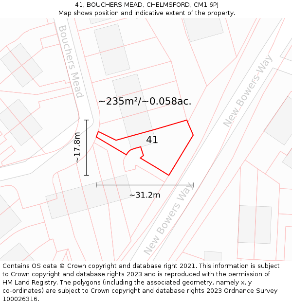 41, BOUCHERS MEAD, CHELMSFORD, CM1 6PJ: Plot and title map