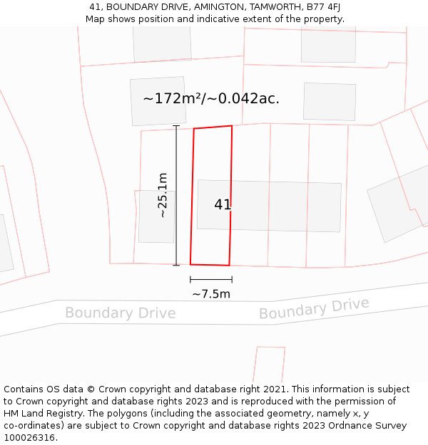 41, BOUNDARY DRIVE, AMINGTON, TAMWORTH, B77 4FJ: Plot and title map