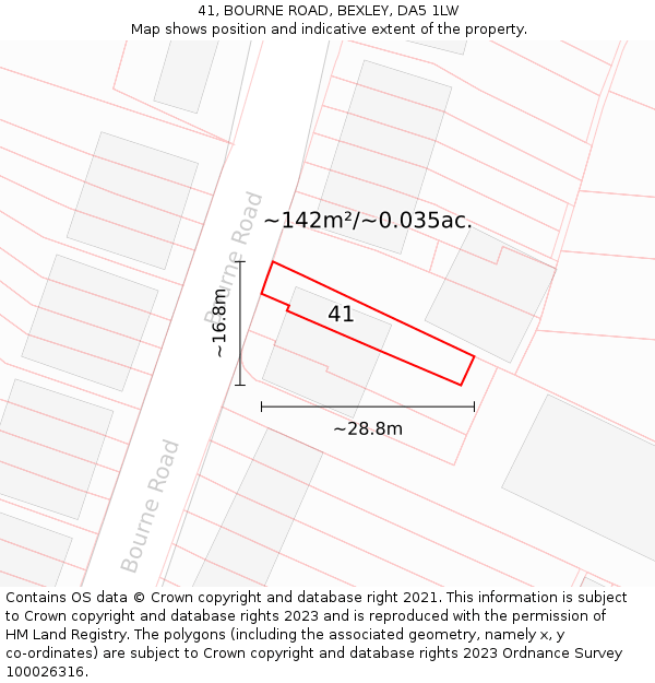41, BOURNE ROAD, BEXLEY, DA5 1LW: Plot and title map