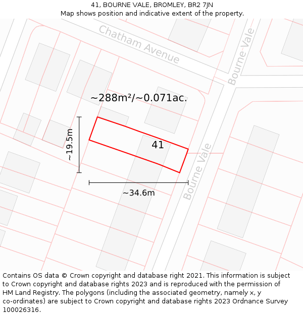 41, BOURNE VALE, BROMLEY, BR2 7JN: Plot and title map