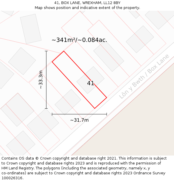 41, BOX LANE, WREXHAM, LL12 8BY: Plot and title map