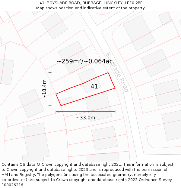 41, BOYSLADE ROAD, BURBAGE, HINCKLEY, LE10 2RF: Plot and title map