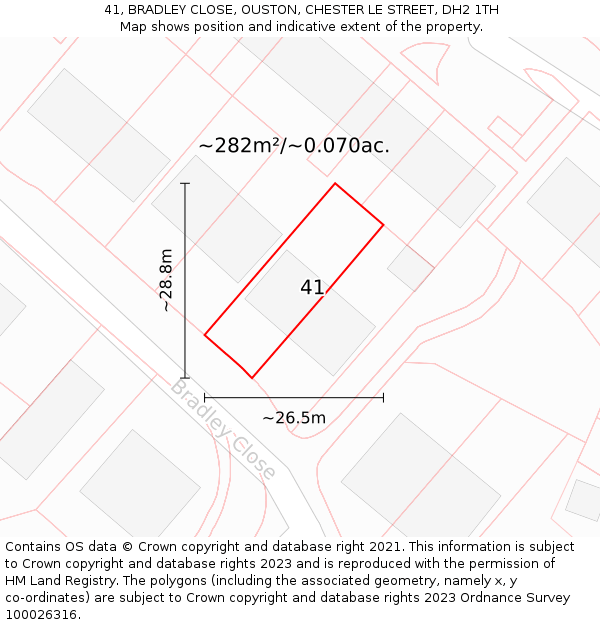 41, BRADLEY CLOSE, OUSTON, CHESTER LE STREET, DH2 1TH: Plot and title map