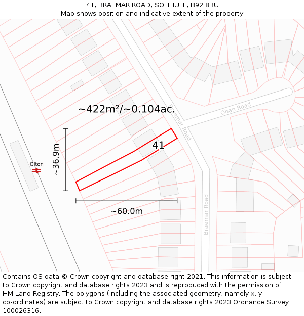 41, BRAEMAR ROAD, SOLIHULL, B92 8BU: Plot and title map