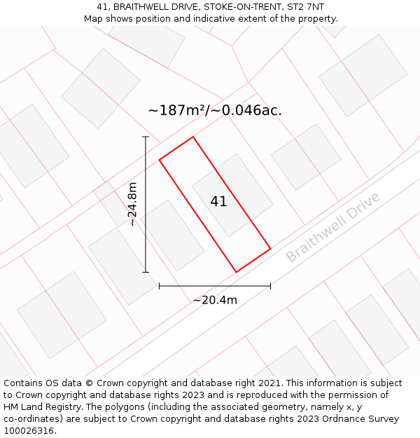 41, BRAITHWELL DRIVE, STOKE-ON-TRENT, ST2 7NT: Plot and title map