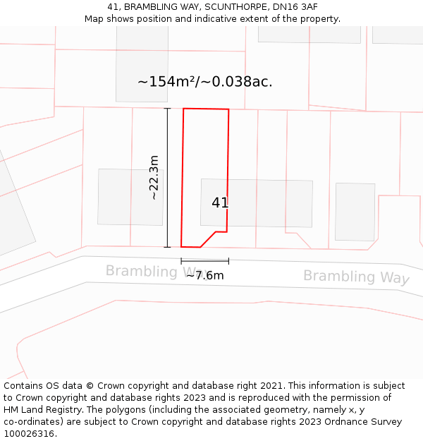 41, BRAMBLING WAY, SCUNTHORPE, DN16 3AF: Plot and title map