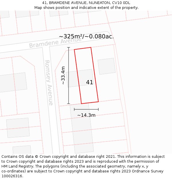 41, BRAMDENE AVENUE, NUNEATON, CV10 0DL: Plot and title map