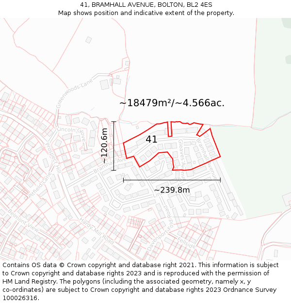 41, BRAMHALL AVENUE, BOLTON, BL2 4ES: Plot and title map