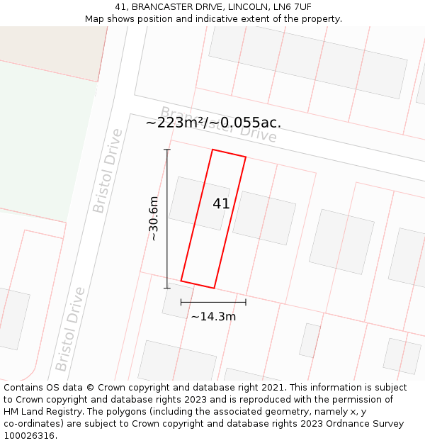 41, BRANCASTER DRIVE, LINCOLN, LN6 7UF: Plot and title map