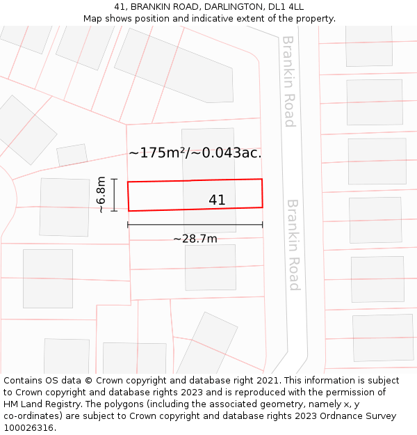 41, BRANKIN ROAD, DARLINGTON, DL1 4LL: Plot and title map