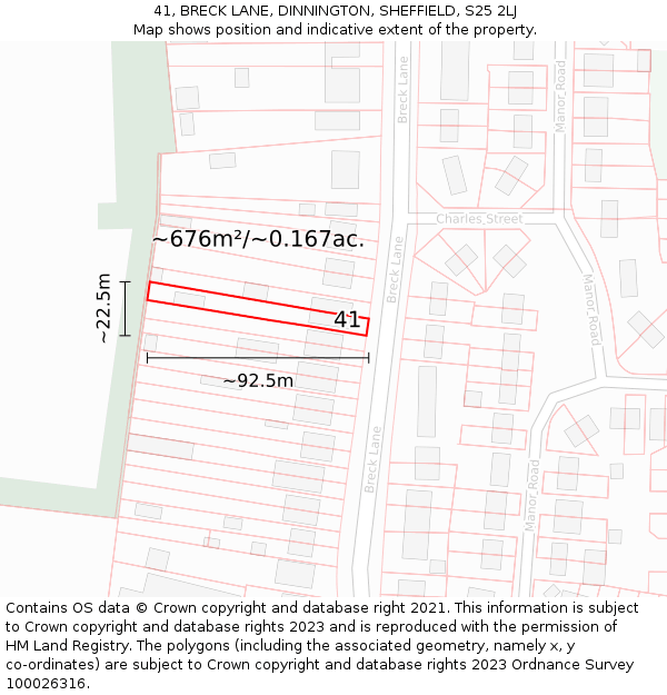41, BRECK LANE, DINNINGTON, SHEFFIELD, S25 2LJ: Plot and title map
