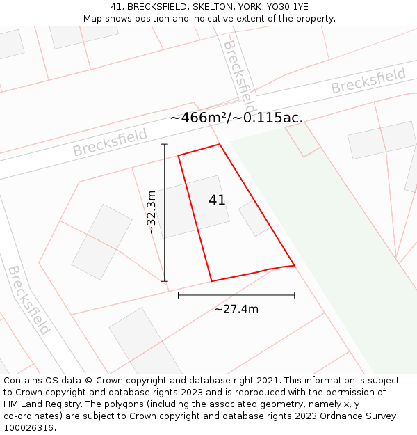 41, BRECKSFIELD, SKELTON, YORK, YO30 1YE: Plot and title map