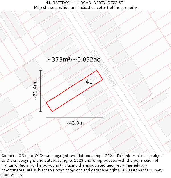 41, BREEDON HILL ROAD, DERBY, DE23 6TH: Plot and title map