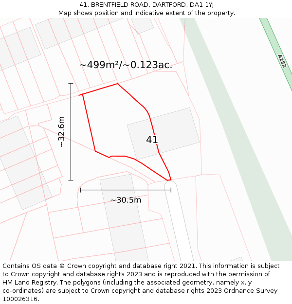 41, BRENTFIELD ROAD, DARTFORD, DA1 1YJ: Plot and title map