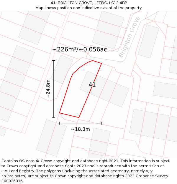 41, BRIGHTON GROVE, LEEDS, LS13 4BP: Plot and title map