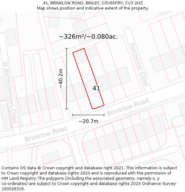 41, BRINKLOW ROAD, BINLEY, COVENTRY, CV3 2HZ: Plot and title map