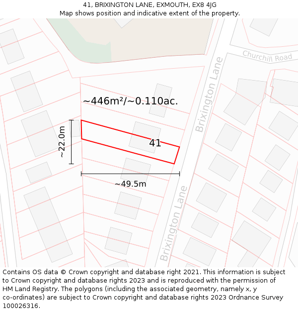 41, BRIXINGTON LANE, EXMOUTH, EX8 4JG: Plot and title map