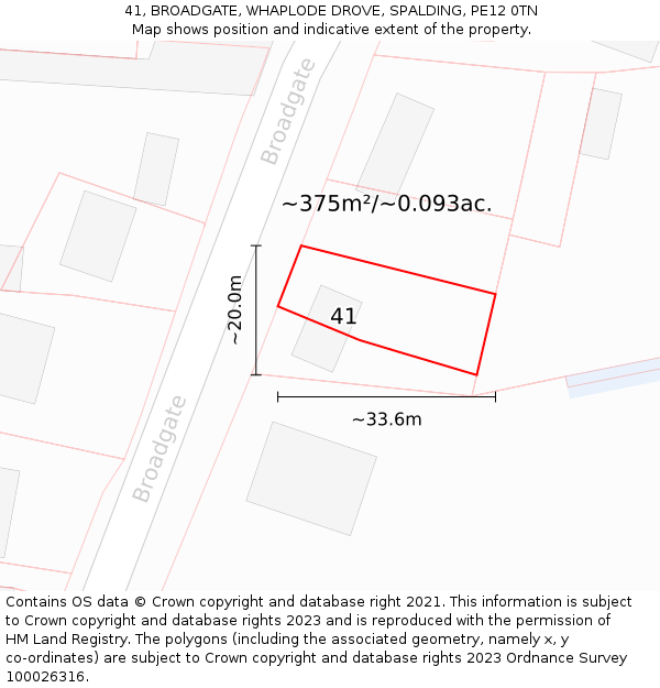 41, BROADGATE, WHAPLODE DROVE, SPALDING, PE12 0TN: Plot and title map